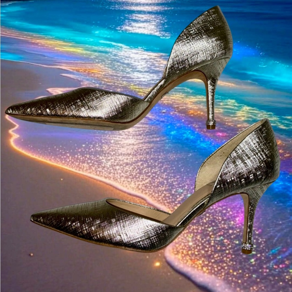 BADGLEY MISCHKA Metallic Gold Heels Rhinestone Trim 10 M - Picture 16 of 16